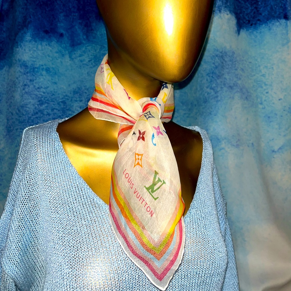 Authentic Louis Vuitton multicolor monogram Murakami Silk Scarf